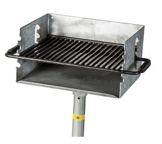 300 Square Inch Park Grill, Flip Style, Galvanized Welded Steel with 2 3/8” Pedestal In-Ground Mount