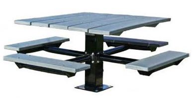 48" Single Post Square Aluminum Picnic Tables Galvanized 6" In-ground Pedestal