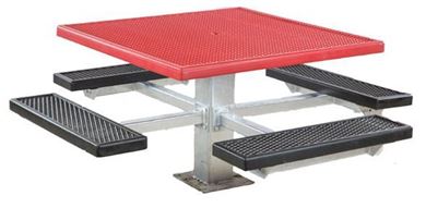 48" Single Post Square Plastisol Picnic Tables with Galvanized 6" In-ground Pedestal