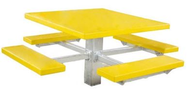 48" Single Post Square Fiberglass Picnic Tables with Galvanized 6" In-ground Pedestal