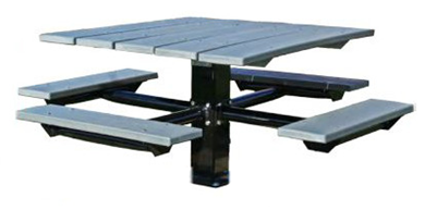 Picnic Tables 48" Single Post Square Recycled Plastic Picnic Tables with Galvanized 6" In ground Pedestal