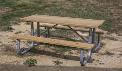 6 ft Rectangular Wooden Picnic Table Galvanized Steel