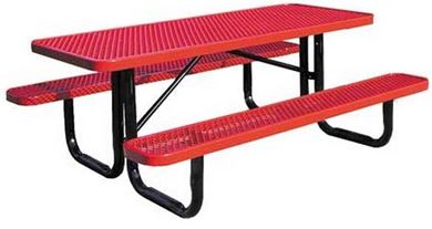 6 ft. Rectangular Thermoplastic Steel Picnic Table, Perforated Metal with Powder Coated 2 3/8" Steel Tube