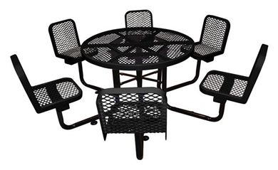 46" Round Thermoplastic Picnic Table with 4 Backed Seats Surface Mount