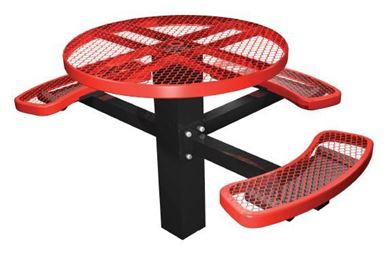 46" ADA Compliant, Single Post Thermoplastic Metal Round Picnic Table 3 Seats Inground Mount