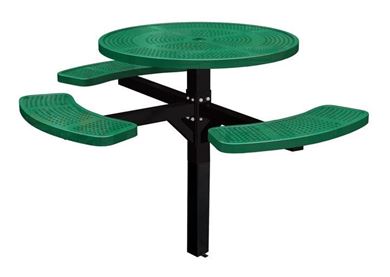 46" ADA Compliant, Single Post Thermoplastic Perforated Metal Round Picnic Table, 3 Seats