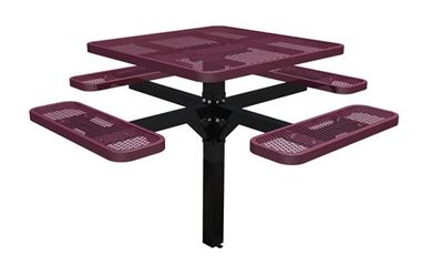 46" Single Post Thermoplastic Expanded Metal Square Picnic Table, Inground Mount