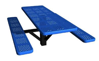 6 Ft. Single Post Perforated Thermoplastic Steel Rectangular Picnic Table, InGround Mount