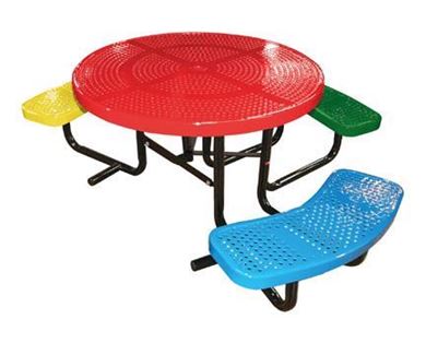 46" ADA Wheelchair Accessible Round Perforated Metal Children's Picnic Table, Portable