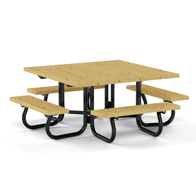 48" Square Wood Picnic Table with Galvanized 1 5/8" Steel Frame