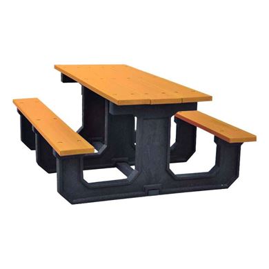 Picnic Tables 8 ft. Rectangular Recycled Plastic Picnic Table, 'Walk Thru' Style With Three Legs, 580 lbs.