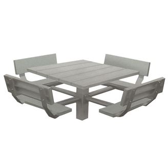 48" Single Post Square Aluminum Picnic Tables with Galvanized 6" In-ground Pedestal	