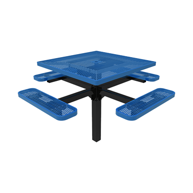 46" ELITE Square Thermoplastic Steel Pedestal Picnic Table - Inground Mount Expanded Metal