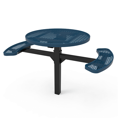 46" ELITE 2-Seat Round Thermoplastic Pedestal Picnic Table - Inground Mount - Expanded Metal