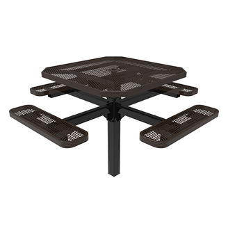 46" ELITE Octagon Thermoplastic Steel Pedestal Picnic Table - Inground Mount - Expanded Metal