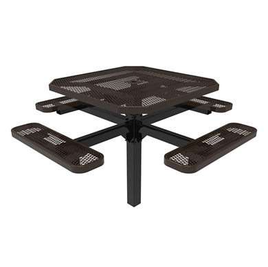 46" ELITE Octagon Thermoplastic Steel Pedestal Picnic Table - Inground Mount - Expanded Metal