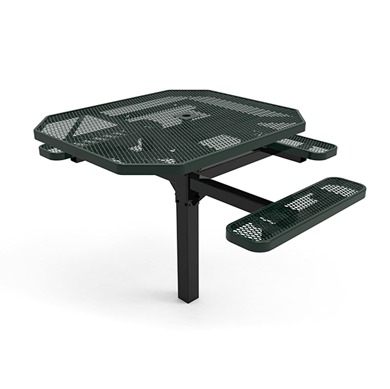 46" x 54” ADA ELITE 3-Seat Octagon Thermoplastic Pedestal Picnic Table - Inground Mount - Expanded Metal