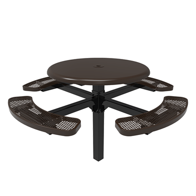 46" ELITE Solid Top Round Thermoplastic Steel Pedestal Picnic Table - Inground Mount - Expanded Metal
