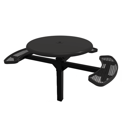 46" ELITE Solid Top 3-Seat Round Thermoplastic Pedestal Picnic Table - Inground Mount - Expanded Metal