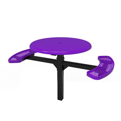 46" ELITE Solid Top 2-Seat Round Thermoplastic Pedestal Picnic Table - Inground Mount - Expanded Metal