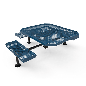 46” x 54" ELITE Nexus 3-Seat Rolled Edge Octagon Thermoplastic Steel Picnic Table - Surface Mount - Expanded Metal