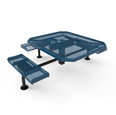 46” x 54" ELITE Nexus 3-Seat Rolled Edge Octagon Thermoplastic Steel Picnic Table - Surface Mount - Expanded Metal