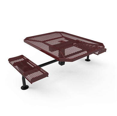 46" x 62”  ELITE Nexus 2-Seat Rolled Edge Octagon Thermoplastic Steel Picnic Table - Surface Mount - Expanded Metal
