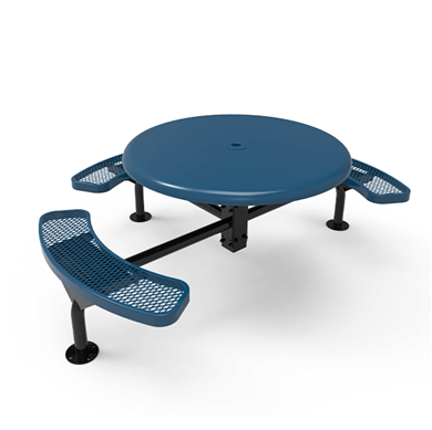 46” ELITE Nexus 3-Seat Round Solid Top Thermoplastic Steel Picnic Table - Surface Mount - Expanded Metal