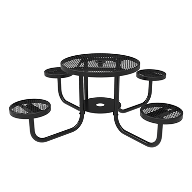 36" ELITE Round Thermoplastic Steel Picnic Table with Four 16” Round Seats - Expanded Metal