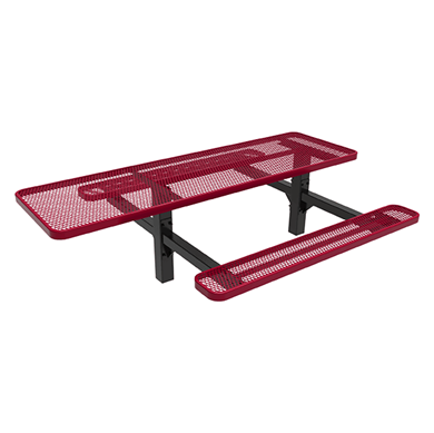 8 ft. RHINO ADA Single End Rectangular Thermoplastic Steel Double Pedestal Picnic Table - Inground Mount Expanded Metal