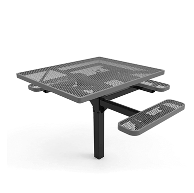 46" X 54” ADA RHINO 3-Seat Square Thermoplastic Pedestal Picnic Table - Inground Mount Expanded Metal