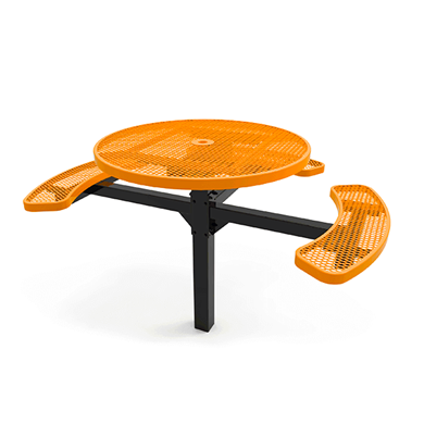 46" RHINO 3-Seat Round Thermoplastic Pedestal Picnic Table - Inground Mount - Expanded Metal
