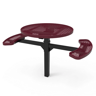46" RHINO 2-Seat Round Thermoplastic Pedestal Picnic Table - Inground Mount - Expanded Metal