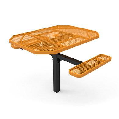 46" x 54” ADA RHINO 2-Seat Octagon Thermoplastic Pedestal Picnic Table - Inground Mount - Expanded Metal