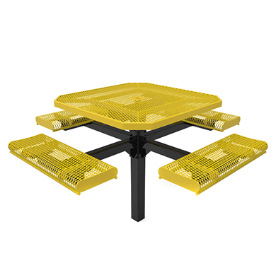 46" RHINO Octagon Rolled Edge Thermoplastic Steel Pedestal Picnic Table - Inground Mount - Expanded Metal