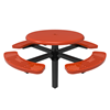 46" RHINO Solid Top Round Thermoplastic Steel Pedestal Picnic Table - Inground Mount - Perforated Metal