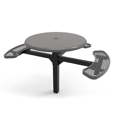 46" X 54” RHINO Solid Top 3-Seat Round Thermoplastic Pedestal Picnic Table - Inground Mount - Expanded Metal