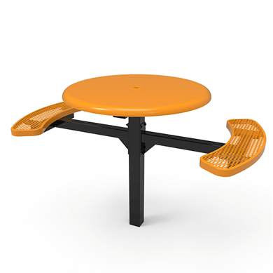 46" x 54” RHINO Solid Top 2-Seat Round Thermoplastic Pedestal Picnic Table - Inground Mount - Expanded Metal
