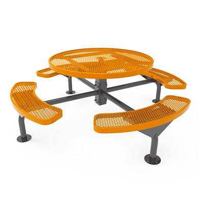 46” RHINO Nexus Round Thermoplastic Steel Picnic Table - Surface Mount - Expanded Metal