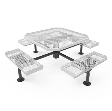 46” RHINO Nexus Rolled Edge Octagon Thermoplastic Steel Picnic Table - Surface Mount - Expanded Metal
