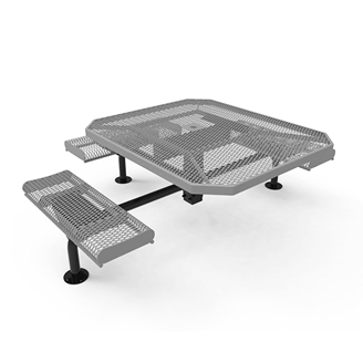 46” x 54" RHINO Nexus 3-Seat Rolled Edge Octagon Thermoplastic Steel Picnic Table - Surface Mount - Expanded Metal