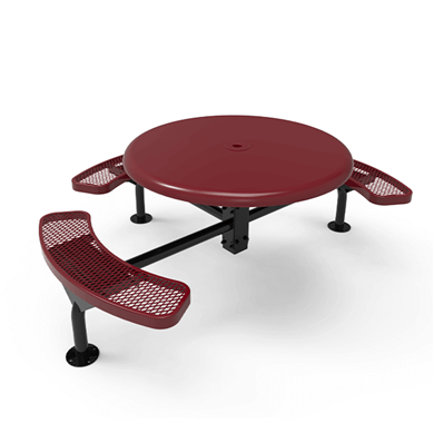 46” RHINO Nexus 3-Seat Round Solid Top Thermoplastic Steel Picnic Table - Surface Mount - Expanded Metal