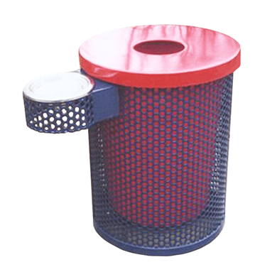 32 Gallon Plastic Coated Perforated Metal Trash And Ash Receptacle With Liner And Flat Top