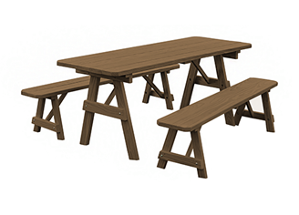 8 ft. Traditional Wooden Picnic Table with Detached Benches in Yellow Pine, Western Cedar, or Pressure Treated Pine