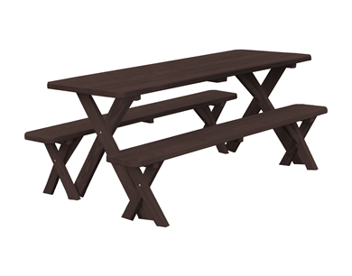8 ft. Crossleg Wooden Picnic Table with Detached Benches in Yellow Pine, Western Cedar, or Pressure Treated Pine