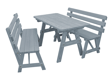 4 Ft. Traditional Detached Backed Benches Wooden Picnic Table In Southern Yellow Pine Or Western Red Cedar Lumber