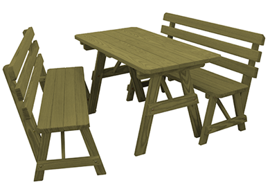 5 Ft. Traditional Detached Backed Benches Wooden Picnic Table In Southern Yellow Pine Or Western Red Cedar Lumber