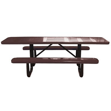 T8XPP-ADA-PERF - 8 FT. ADA Rectangle Thermoplastic Perforated Steel Picnic Table With Black Portable Galvanized Steel Frame