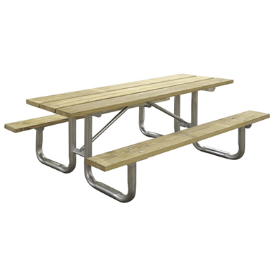 T8WTP - 8 FT. Classic Wooden Picnic Table With Pine Planks And Portable Galvanized Steel Frame