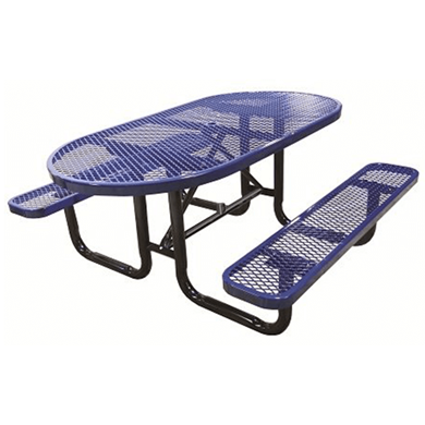 OPT72P - 6 FT. Oval Thermoplastic Expanded Steel Picnic Table With Black Portable Galvanized Steel Frame